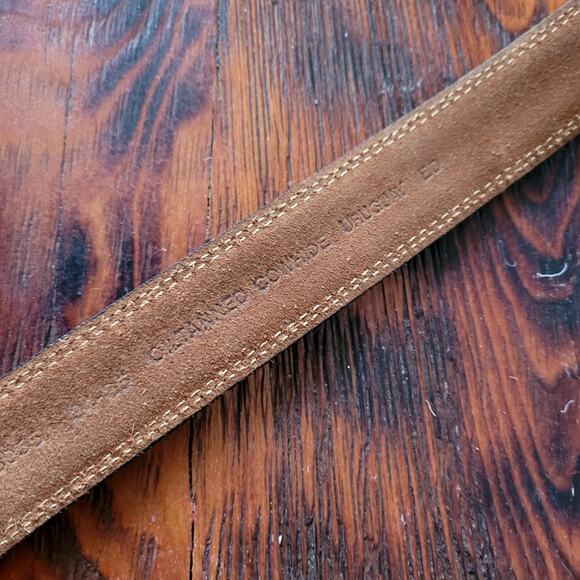 Vtg Brown Leather Belt with Brass Buckle Sz L - Picture 5 of 7